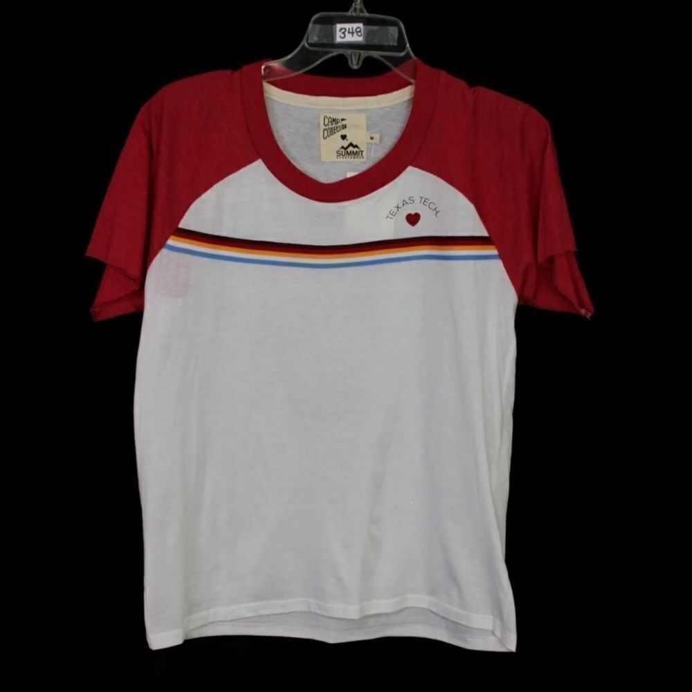 SUMMIT CAMP COLLECTION RAGLAND W/RAINBOW STRIPE TEXAS TECH SS TEE TSHIRT M NWT